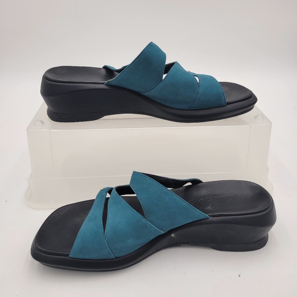 Vintage 2001 Womans Clarks Teal Slides Leather Upper (Suede) 32454 Size 7.5 - Picture 2 of 8